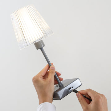 Oscar 12.5" Modern Industrial Rechargeable/Cordless Iron/Acrylic Integrated LED Table Lamp with Ribbed Shade - JONATHAN Y